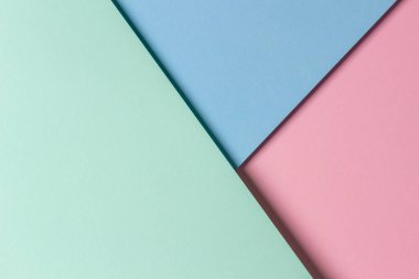 Soyut yaratıcı geometrik pastel pembe, açık yeşil ve mavi arkaplan kopya alanı