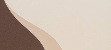 Renkli kağıtlar geometri kompozisyonu arkaplanı bej ve kahverengi renk tonlarıyla. Eğri çizgiler ve şekiller afiş arkaplanı