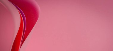 Soyut renkli kağıt geometri kompozisyonu tek renkli arkaplan pembe renkli eğri çizgiler ve şekiller