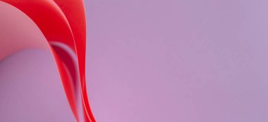 Soyut renkli kağıt geometri kompozisyonu tek renkli arkaplan mor ve pembe renkli eğri çizgiler ve şekiller