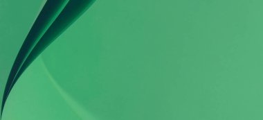 Soyut renkli kağıt geometri kompozisyon afiş arkaplanı. Yeşil renkli kıvrımlı çizgiler ve şekiller, minimal tek renkli arkaplan