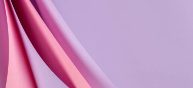 Soyut renkli kağıt geometri kompozisyonu menekşe, mor, mor, pembe renkli kıvrımlı çizgiler ve şekiller.