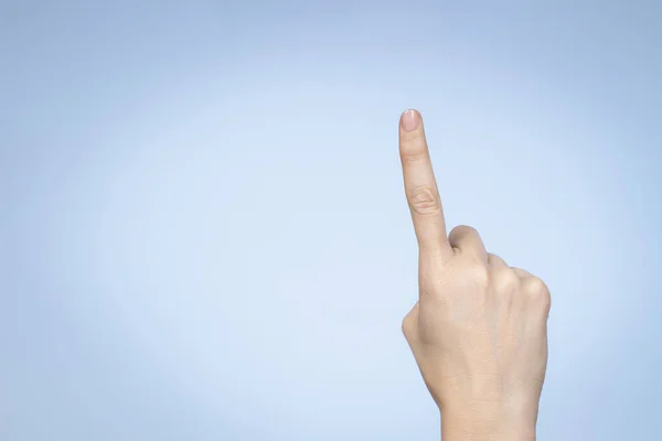 Handgeste Die Weibliche Hand Zeigt Die Nummer Eins Frau Zeigt — Stockfoto