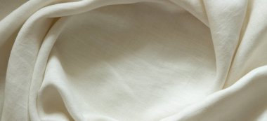Beyaz buruşmuş kumaş dokusu arka planı. Doğal keten organik eko tekstil tuval arka planı