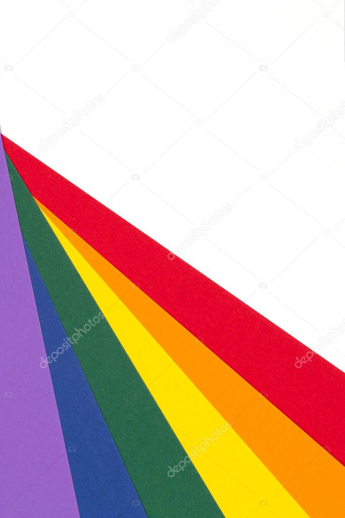 Lgbtq colors flag paper layout on white background. Pride community. Rainbow colors.