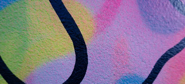 Fragment of the wall with colorful graffiti painting in the street. Part of colorful street art graffiti on wall background.