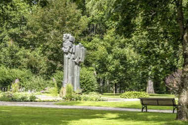 Druskininkai, Lithuania - August 03, 2022: Monument of famous Lithuanian painter and composer Mikalojus Konstantinas Ciurlionis in Druskininkai, Lithuania.