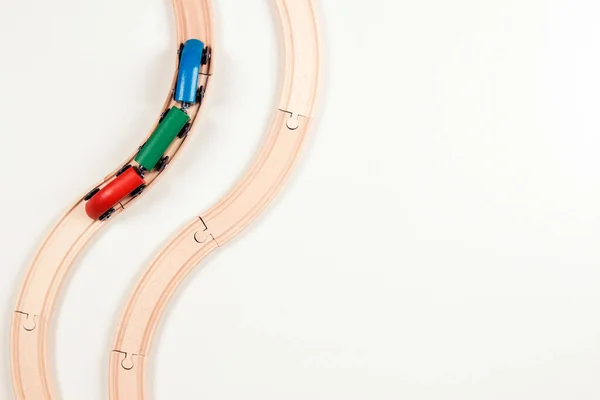 Children Toys Background Wooden Toy Train Curve Wooden Railways White — Fotografia de Stock