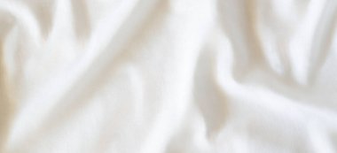 Beyaz buruşmuş kumaş dokusu arka planı. Doğal keten organik eko tekstil tuval arka planı