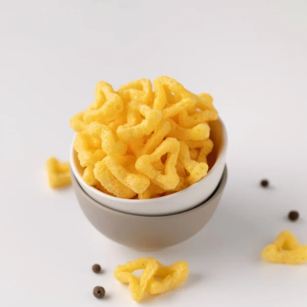 Cheese Snacks Ceramic Bowl Snack White Plate Close — Stockfoto