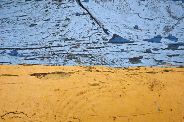 boyanmış ahşap doku, sarı-mavi renk, eski çatlak arka plan