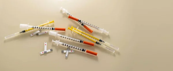 Disposable Syringes Diabetes Treatment Blood Sugar Test Strips Lifestyle Disease — Stockfoto
