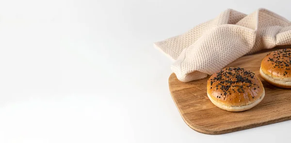 Burger Brötchen Blanko Zutaten Auf Weißem Hintergrund Banner Platz Für — Stockfoto