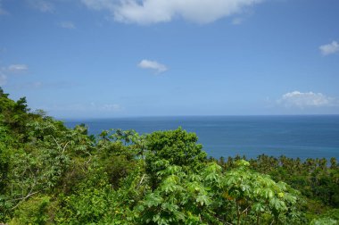 Fotoğraf Dominik Cumhuriyeti dağlarındaki yüksek bir noktadan okyanusa doğru çekildi. Bu beklenti harika, çok güzel ve büyüleyici çıktı..