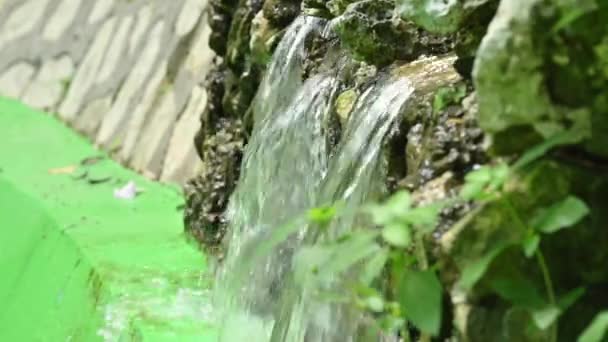 Fonte Água Corrente Closeup Fluindo Água Entre Pedras Rio Lagoa — Vídeo de Stock