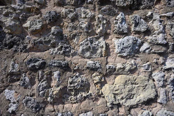 Alte Graue Ziegelmauer Foto Der Oberfläche Der Alten Steinigen Mauer — Stockfoto