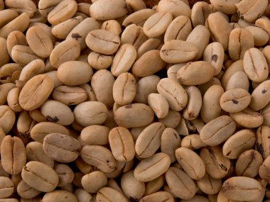 Fotoğrafta kavrulmuş kahve taneleri görülüyor. Kahve çekirdeklerinin dokuları doğrudan ve sert ışık altında fotoğraflandı. Makro mercekle yapılmış kahve çekirdekleri..