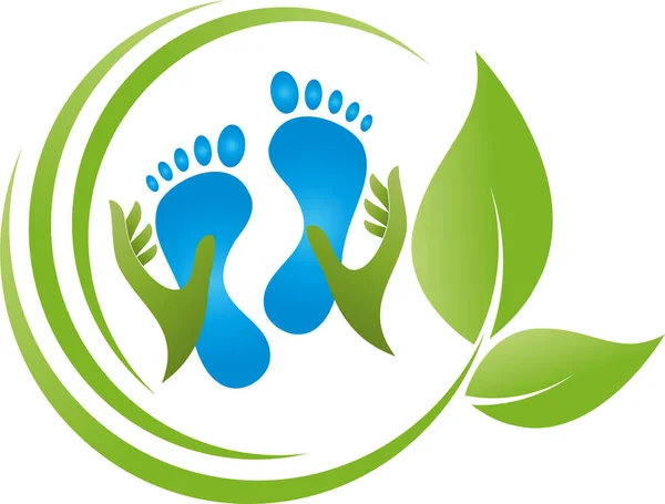 Hände Und Füße Blätter Fußpflege Podologie Massage Logo — Stockvektor