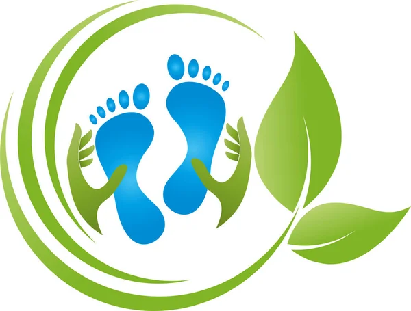 Hands Feet Leaves Foot Care Podiatry Massage Logo — Stock Vector