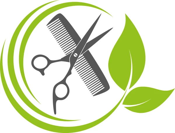 Gunting Sisir Daun Penata Rambut Ikon Logo - Stok Vektor
