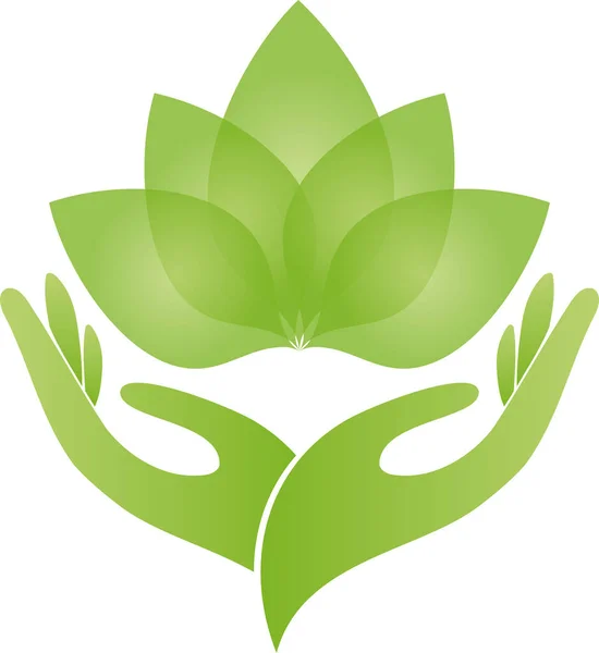 Feuilles Plantes Mains Jardinier Naturopathe Logo Nature Icône — Image vectorielle