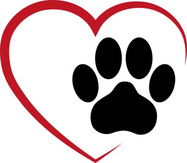 Kalp ve kedi patisi, kediler, kediler için kalp, veteriner logosu