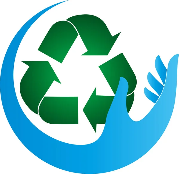 手とリサイクル矢印 リサイクルと環境のロゴ — ストックベクタ
