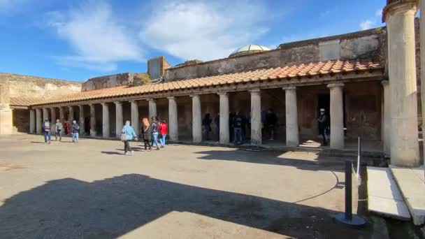 Pompei Campania Ottobre 2021 Panoramica Del Cortile Delle Terme Stabia — Video Stock