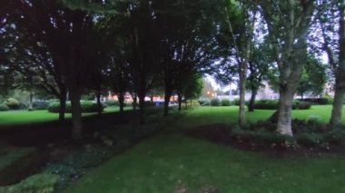 Adare, County Limerick, İrlanda - 18 Eylül 2021: Gün batımından sonra belediye binasına genel bakış