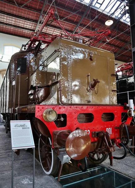 Portici Campania Itália Agosto 2021 Locomotiva Elétrica Exposição Pavilhão Museu — Fotografia de Stock