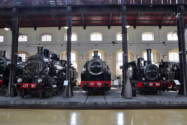 Portici Campanie Italie Août 2021 Locomotives Vapeur Exposées Dans Pavillon — Photo