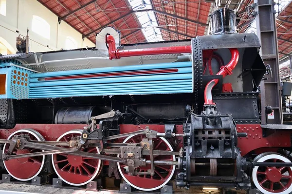 Portici Campania Itália Agosto 2021 Locomotiva Vapor Seccionada Exposição Museu — Fotografia de Stock