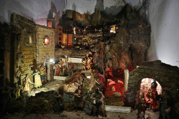 Naples, Campania, Italy - December 7, 2021: Neapolitan nativity scene on display in the Church of San Nicola alla Carit