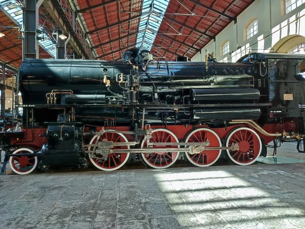 Portici Campanie Italie Août 2021 Locomotives Vapeur Exposées Dans Pavillon — Photo