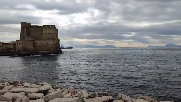 Nápoles Campania Italia Febrero 2022 Vista General Castel Dell Ovo — Vídeos de Stock