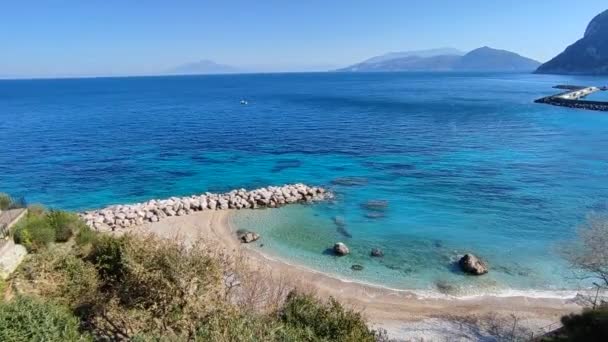 Capri Campania Marzo 2022 Panoramica Della Spiaggia Marina Grande Dalla — Video Stock