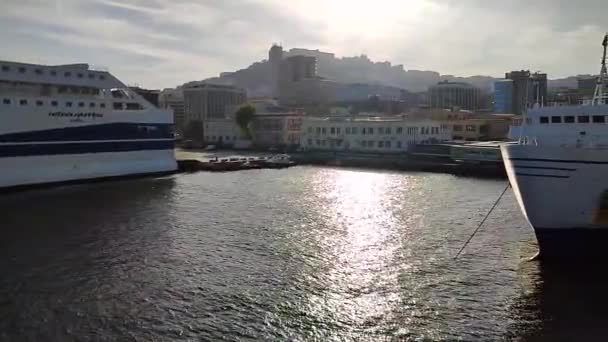 Neapel Kampanien Italien Maj 2022 Översikt Över Hamnen Från Färjan — Stockvideo
