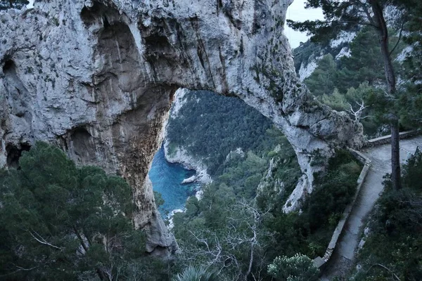 Capri Campania Itália Março 2022 Formação Rochas Arco Natural Pôr — Fotografia de Stock