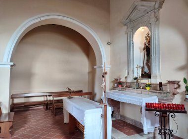 Ferrazzano, Molise, Italy - July 13, 2022: Interior of the fourteenth-century Church of Sant'Onofrio, a small cemetery church dating back to the fourteenth century