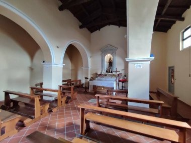 Ferrazzano, Molise, Italy - July 13, 2022: Interior of the fourteenth-century Church of Sant'Onofrio, a small cemetery church dating back to the fourteenth century