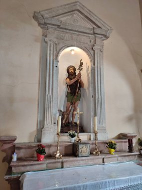 Ferrazzano, Molise, Italy - July 13, 2022: Interior of the fourteenth-century Church of Sant'Onofrio, a small cemetery church dating back to the fourteenth century