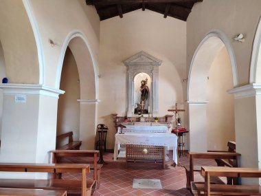 Ferrazzano, Molise, Italy - July 13, 2022: Interior of the fourteenth-century Church of Sant'Onofrio, a small cemetery church dating back to the fourteenth century