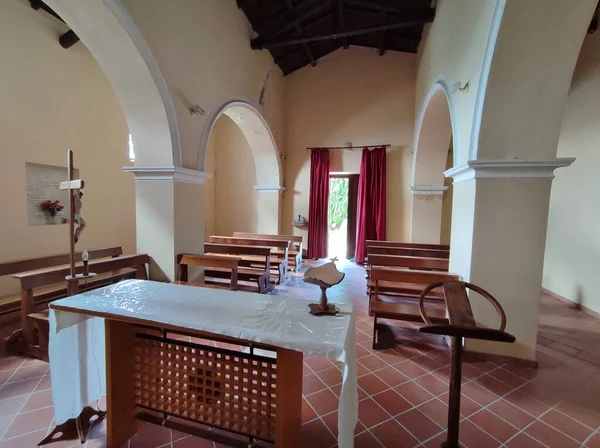 Ferrazzano, Molise, Italy - July 13, 2022: Interior of the fourteenth-century Church of Sant'Onofrio, a small cemetery church dating back to the fourteenth century