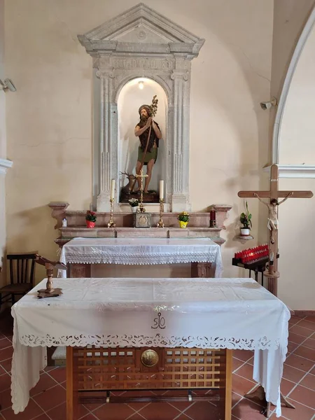 Ferrazzano, Molise, Italy - July 13, 2022: Interior of the fourteenth-century Church of Sant'Onofrio, a small cemetery church dating back to the fourteenth century