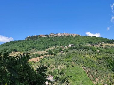 Mirabello Sannitico, Molise, Italy - July 13, 2022: Panorama of the town of Ferrazzano from the village square