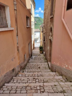 Mirabello Sannitico, Molise, Italy - July 13, 2022: Glimpse of the village from the alleys of the historic center