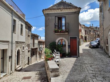 Oratino, Molise, Italy - July 13, 2022: Glimpse of the village from the alleys of the historic center