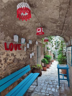 Oratino, Molise, Italy - July 13, 2022: Glimpse of the Vicolo del Bacio from Via Vittorio Emanuele