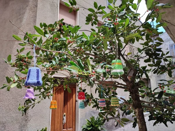 Oratino Molise Italy July 2022 Crochet Works Displayed Alleys Historic — 图库照片