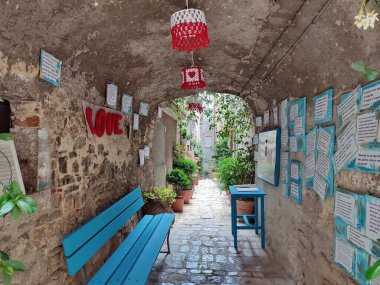 Oratino, Molise, Italy - July 13, 2022: Glimpse of the Vicolo del Bacio from Via Vittorio Emanuele